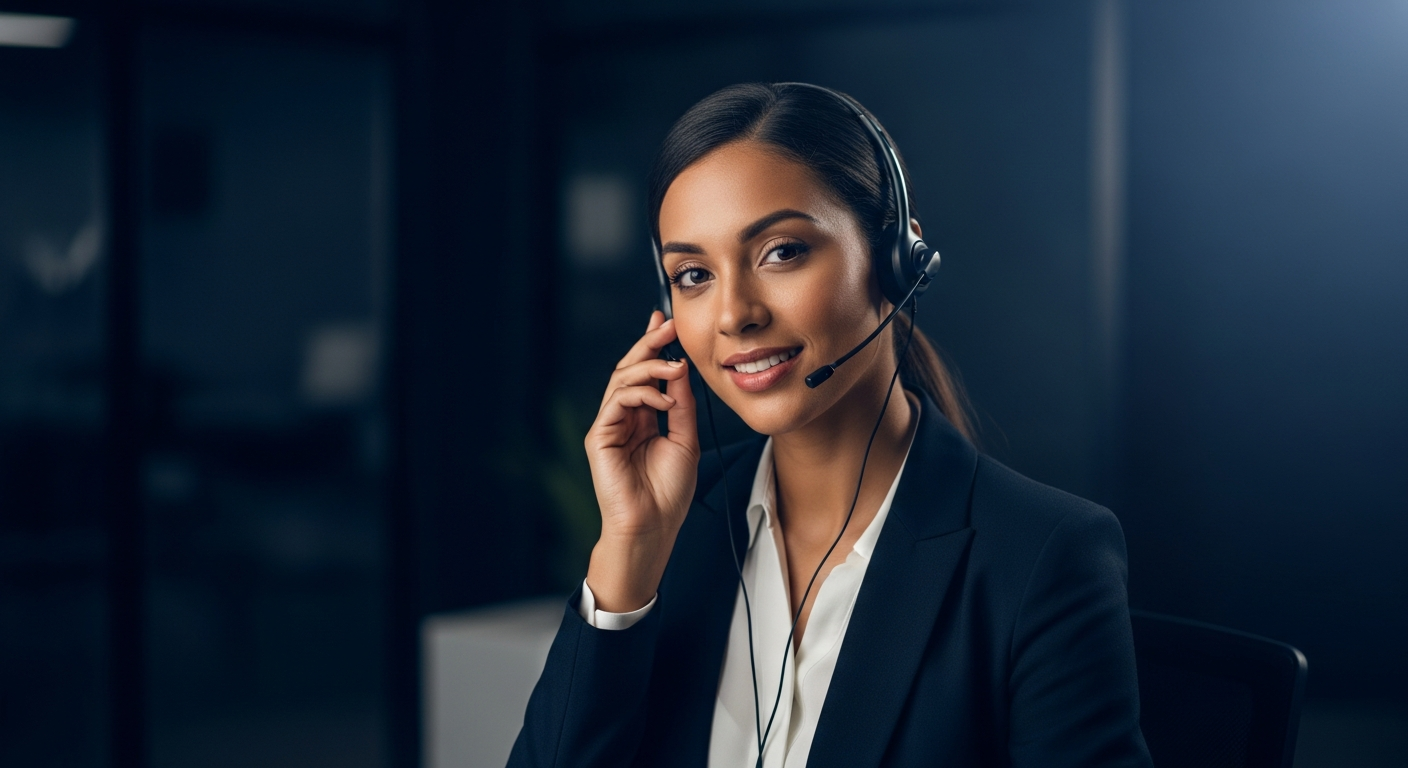 Business professional using VocalStaff AI voice agent for 24/7 call handling